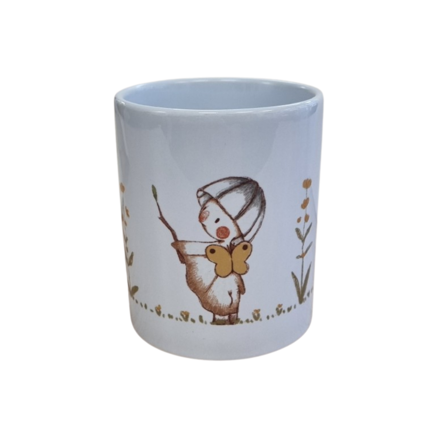 Mohn Art Little Mushroom and Butterfly | White Ceramic Mug