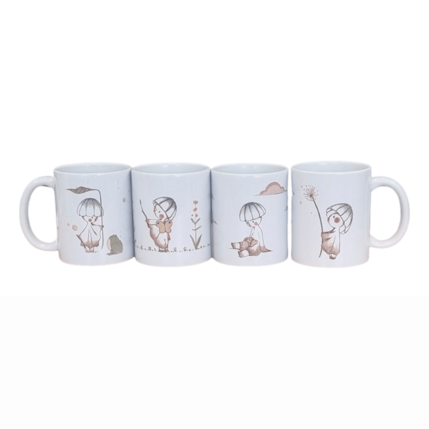 Mohn Art Little Mushroom Set of Four | White Ceramic Mugs