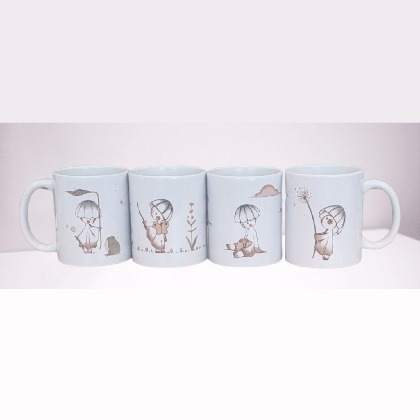 Mohn Art Little Mushroom Set of Four | White Ceramic Mugs